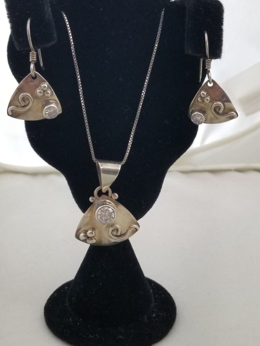 Necklace Earrings Set Round Lab Diamonds 16" Silver Chain weight 10 Gr Jewelry - Picture 12 of 16